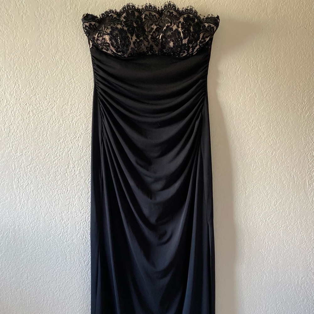 Black strapless gown